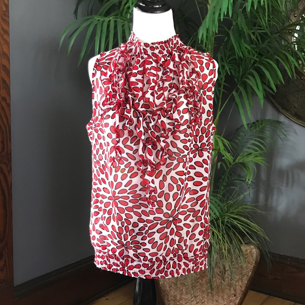 Red, White, and Black Petal Sleeveless Blouse